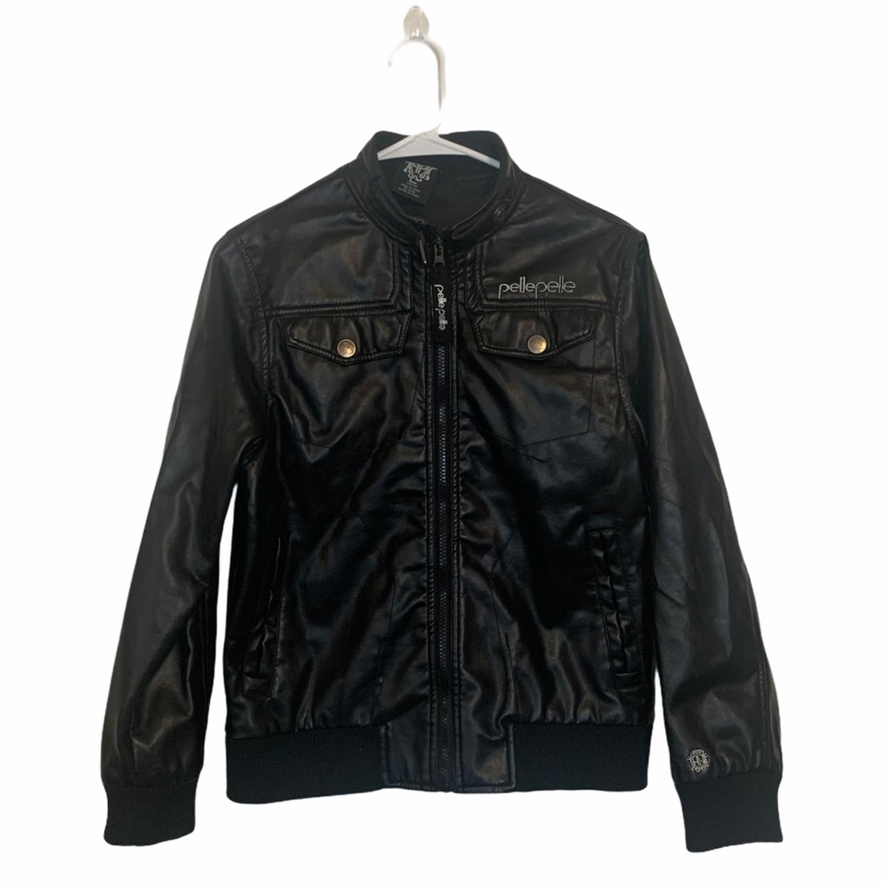 Boys Pelle Pelle black pleather coat